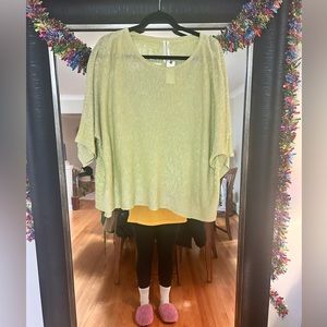 !NWT! Medium Anthropologie Lime Green Metallic Dolman Sleeve Pullover Sweater